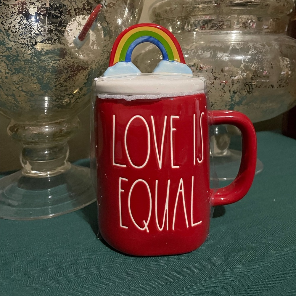 🌈 Rae Dunn “LOVE IS EQUAL” ceramic mug with rainbow lid 🌈